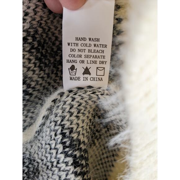 Dreamers Animal Print Cardigan Small Cream Black Open Front Leopard Knit Sweater - Picture 8 of 12